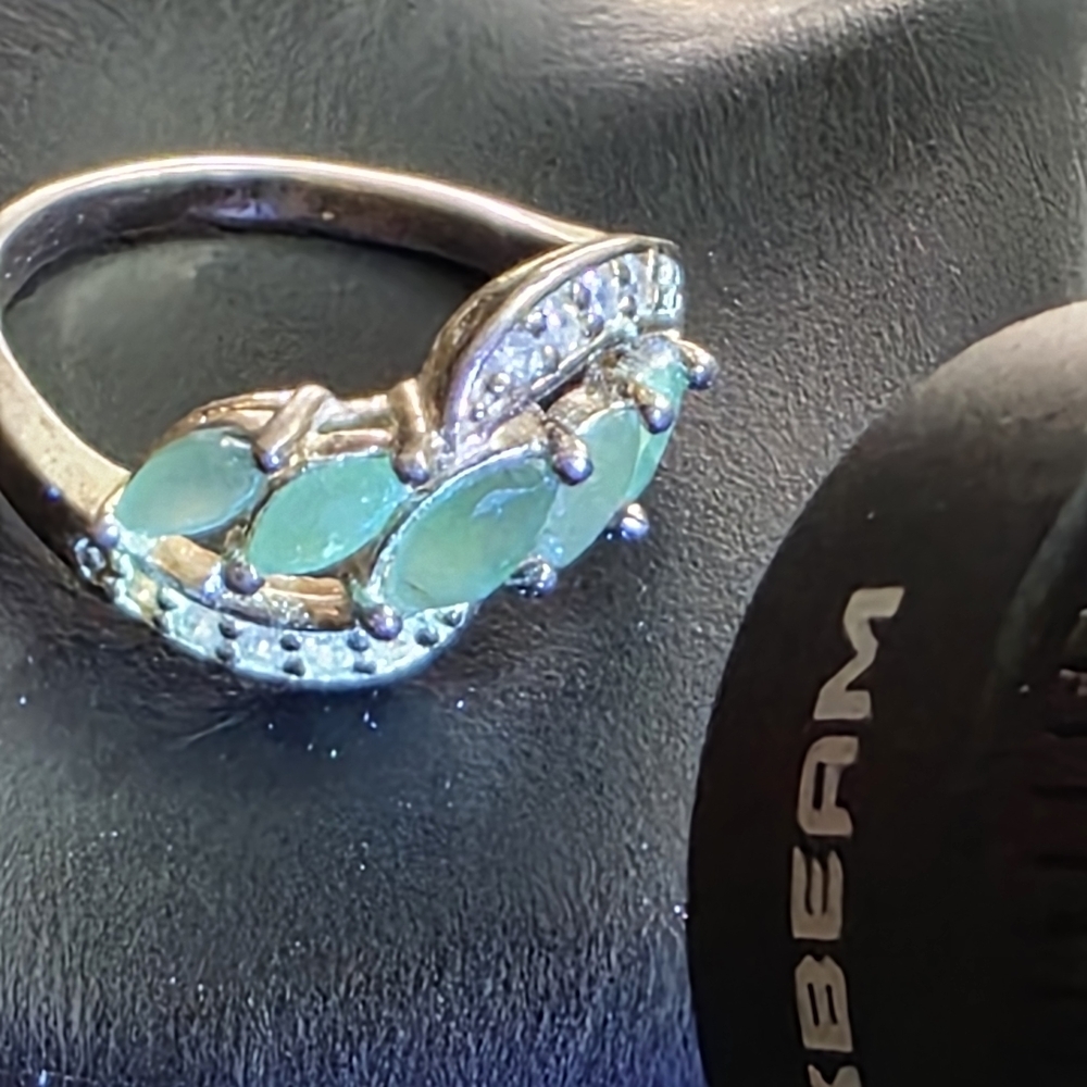 DBJ Jasco 925 Sterling Jade Marquise Cluster Ring Size 7 959 - Picture 8 of 14